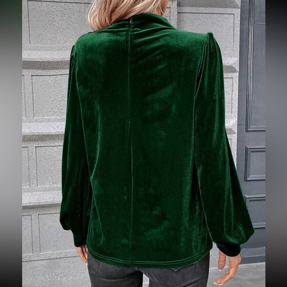 Luxe green draped velvet top LAST FEW - Picture 3 of 16